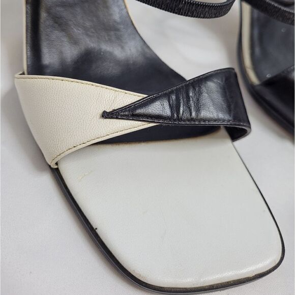 VINTAGE 90s heels two tone leather sling‎ back square toe sandal 8.5 - Picture 4 of 11